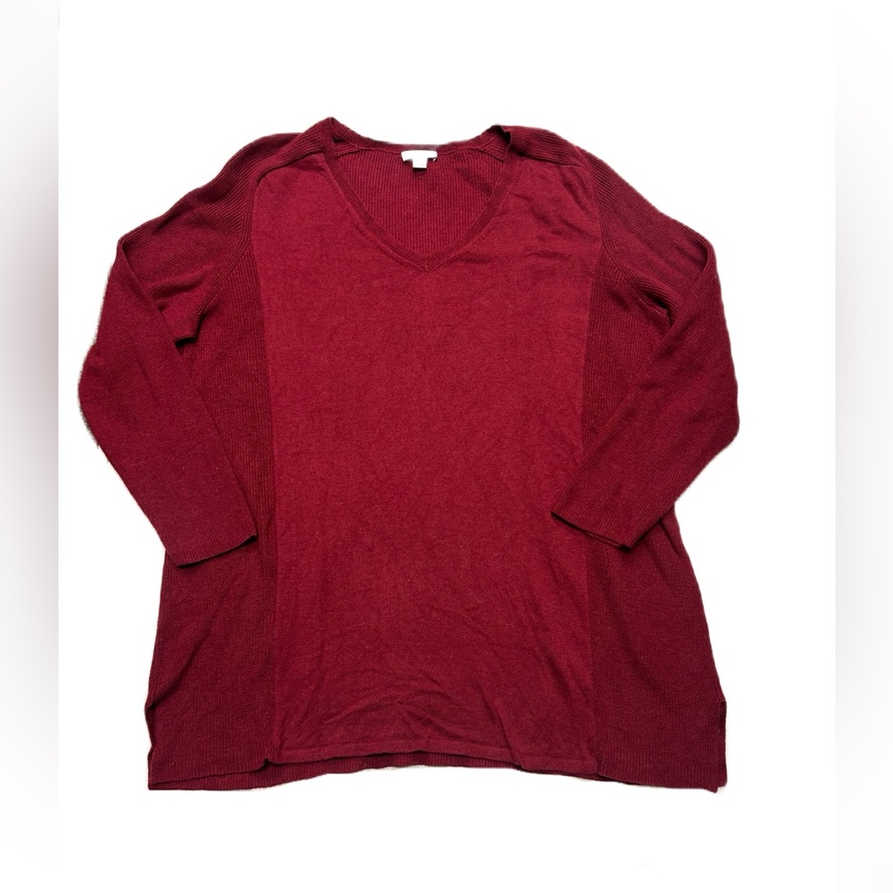 J. Jill Womens Red Ribbed Knit Tunic Sweater Plus size 2X V-Neck Long Sleeve